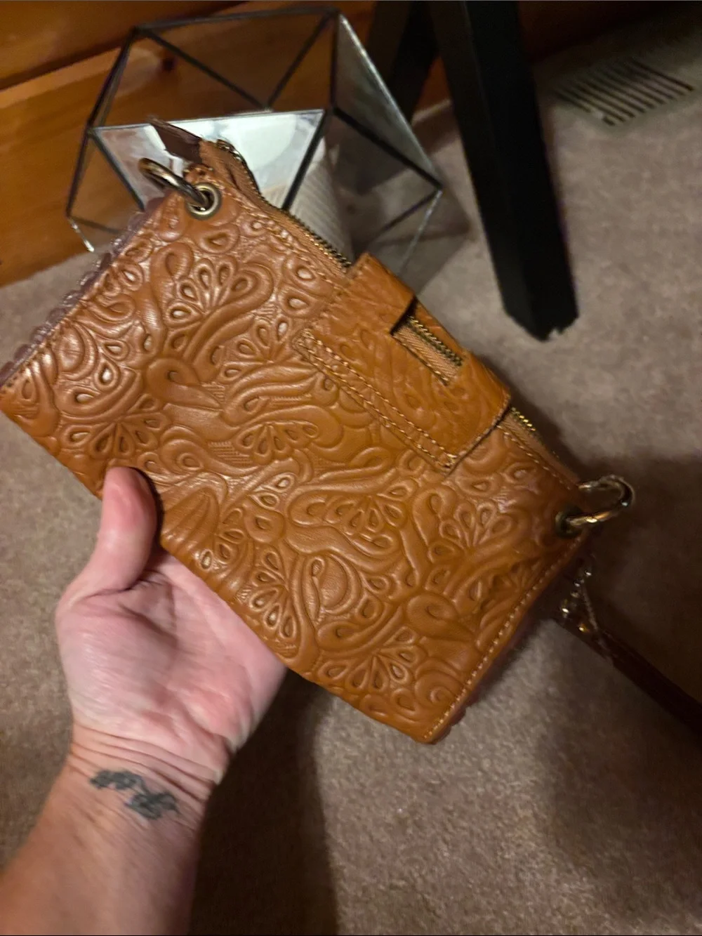 Embossed REAL Leather made in 🇮🇹 Wristlet Clutch - Brown
